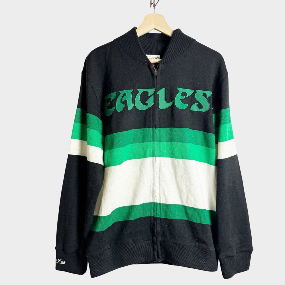 Mitchell & Ness Throwbacks M Philadelphia Eagles Front Stripe Full-Zip Sweater